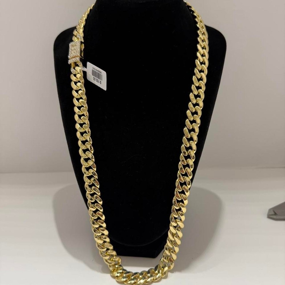 cuban chain gold over stainless steel iced out box lock 26 inch 13mm